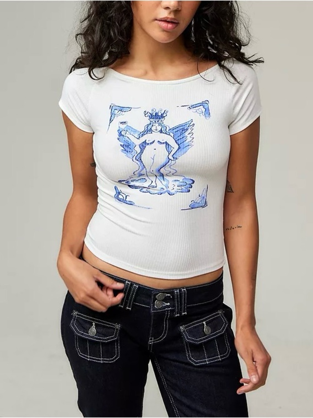 💎URBAN OUTFITTERS Kimichi Blue Angle Tile Nadia Baby Tee - Size Small